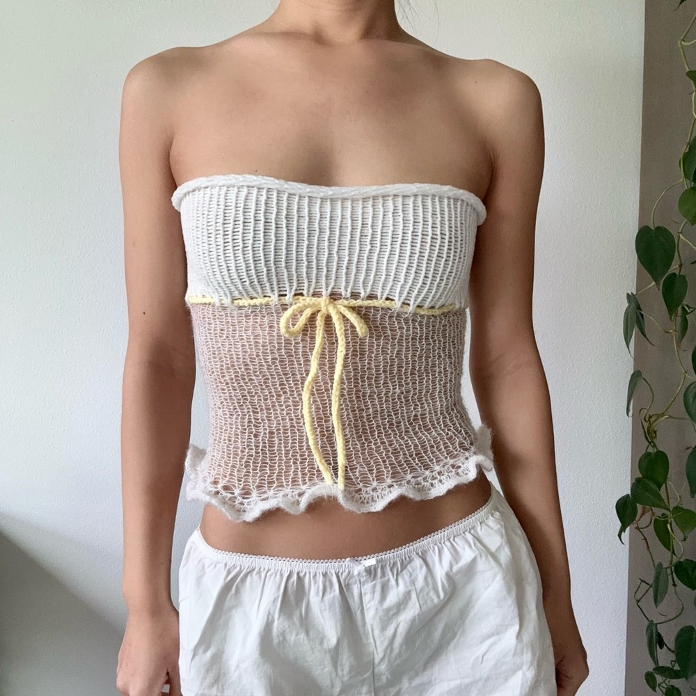 Mohair Ruffle Hem Knit Tube Top